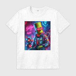 Мужская футболка Барт Симпсон с котом роботом - нейроарт