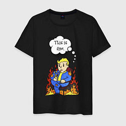 Футболка хлопковая мужская Vault boy in the fire, цвет: черный