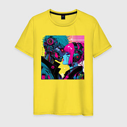 Футболка хлопковая мужская Cyber love - pop art fantasy, цвет: желтый