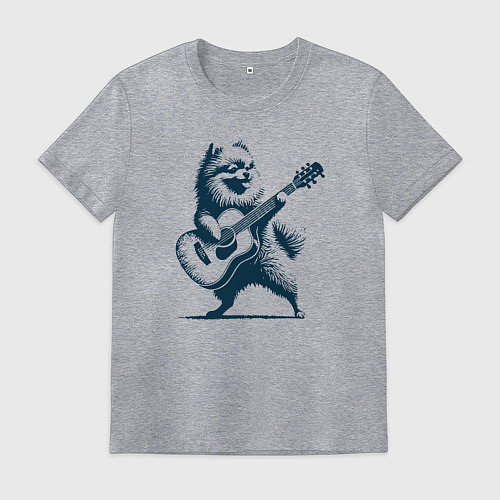 Мужская футболка Шпиц играет на гитаре укулеле / Меланж – фото 1