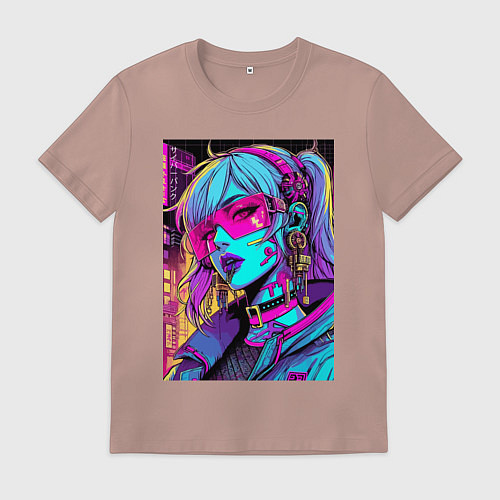 Мужская футболка Кибер девчонка в розовых очках - нейроарт / Пыльно-розовый – фото 1