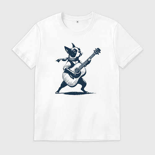 Мужская футболка Бостон-терьер играет на гитаре / Белый – фото 1