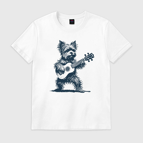 Мужская футболка Йоркширский терьер играет на гитаре / Белый – фото 1