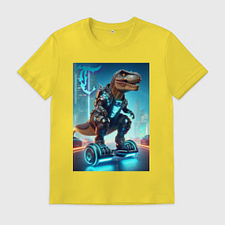 Мужская футболка Cyber tyrannosaur on a hoverboard - neon glow fant