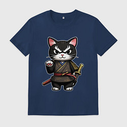 Мужская футболка Крутой кот самурай