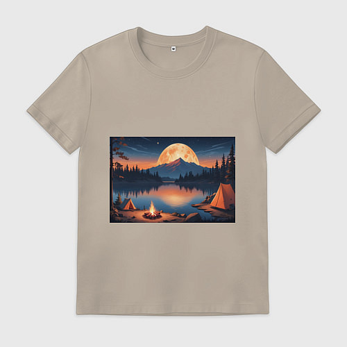 Мужская футболка Костер на берегу озера / Миндальный – фото 1