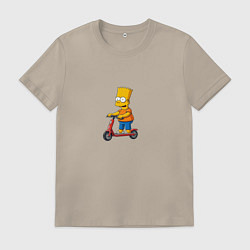 Футболка хлопковая мужская Барт Симпсон на самокате, цвет: миндальный