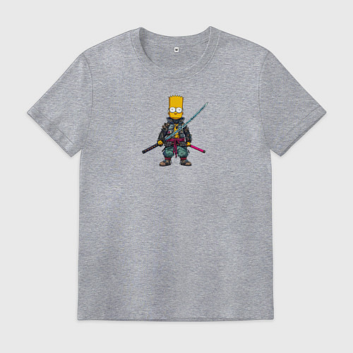 Мужская футболка Барт Симпсон самурай с мечом / Меланж – фото 1