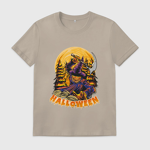 Мужская футболка Хэллоуин пугало с косой / Миндальный – фото 1