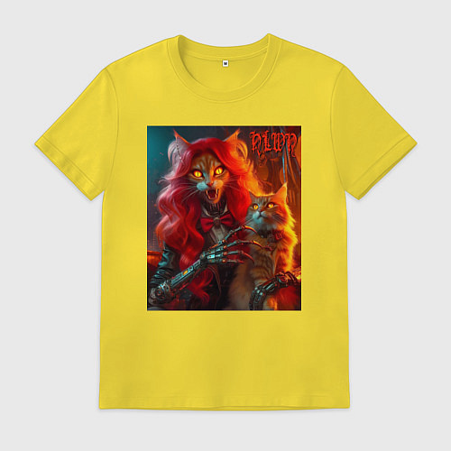 Мужская футболка Ведьма с рыжим котом - хэллоуин / Желтый – фото 1