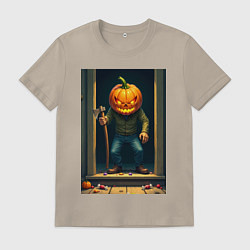 Футболка хлопковая мужская Монстр с косой, цвет: миндальный