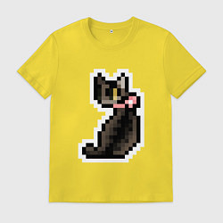Мужская футболка Милая пиксельная кошка с розовым ошейником