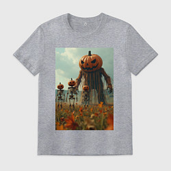 Футболка хлопковая мужская Монстры тыквы в поле, цвет: меланж