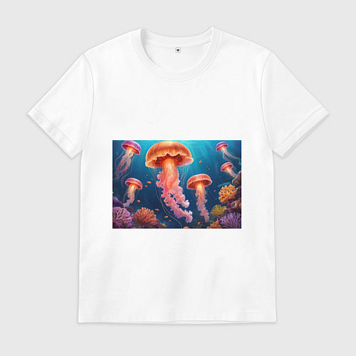 Мужская футболка Подводный мир медузы / Белый – фото 1