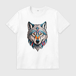 Футболка хлопковая мужская Волк - хищник, цвет: белый