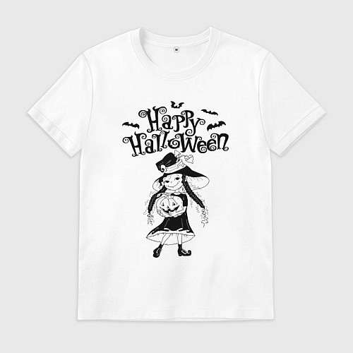 Мужская футболка Хэллоуин - девочка с тыквой / Белый – фото 1