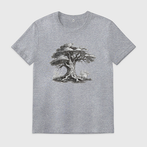 Мужская футболка Дерево скетч черно-белый / Меланж – фото 1