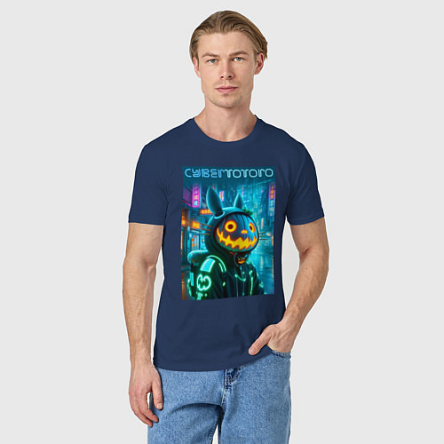 Мужская футболка Totoro with a pumpkin head - halloween fantasy / Тёмно-синий – фото 3
