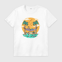 Мужская футболка Скелет чилит на острове