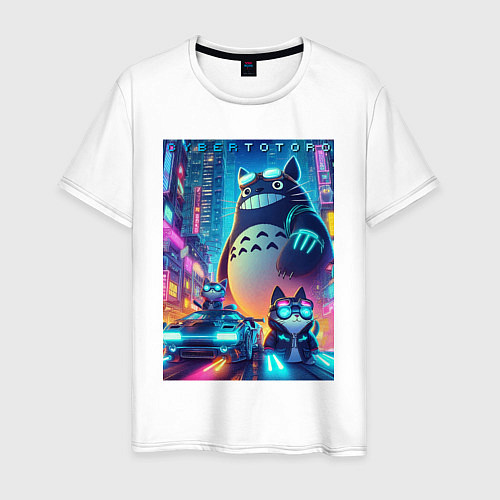 Мужская футболка Totoro and cats - cyberpunk / Белый – фото 1