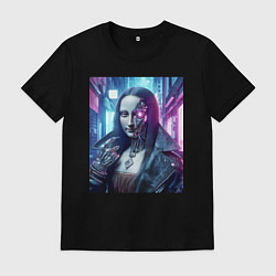 Мужская футболка Мона Лиза в кожаной косухе - киберпанк