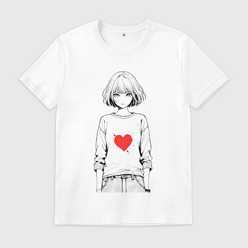 Мужская футболка Девочка аниме сердце / Белый – фото 1