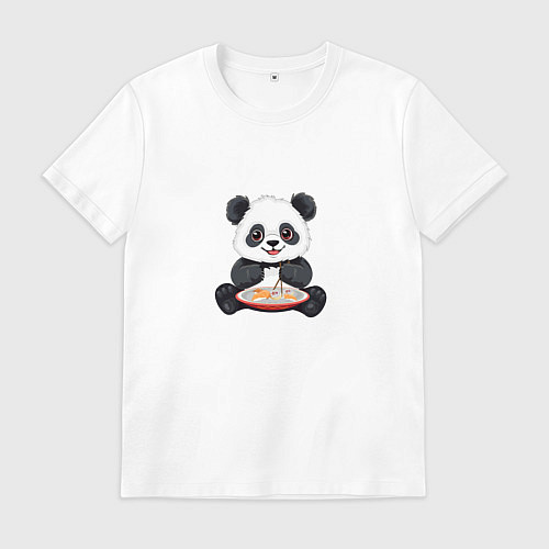 Мужская футболка Панда ест суши / Белый – фото 1