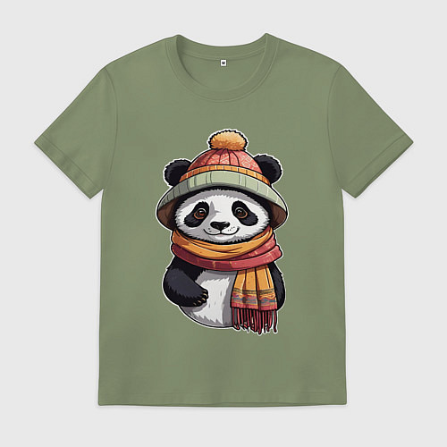 Мужская футболка Панда в шапке и шарфе / Авокадо – фото 1