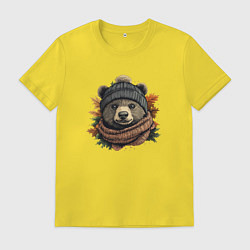 Мужская футболка Медведь в шарфе и шапке