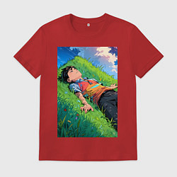 Мужская футболка Аниме мальчик на траве