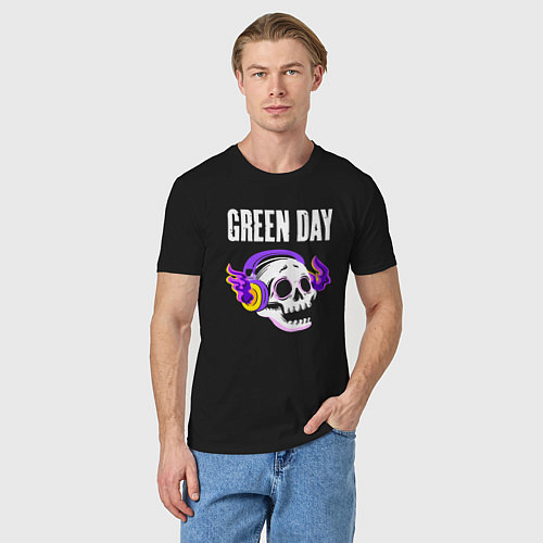 Мужская футболка Green Day - неоновый череп / Черный – фото 3