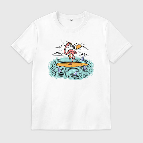 Мужская футболка Фламинго на сёрфе / Белый – фото 1