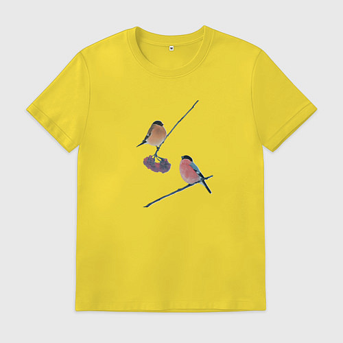 Мужская футболка Снегири на ветке рябины / Желтый – фото 1