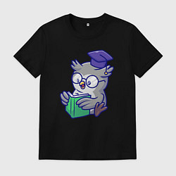 Футболка хлопковая мужская Читающая сова, цвет: черный