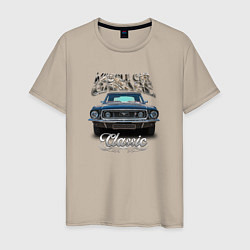 Футболка хлопковая мужская Маслкар Ford Mustang 1973 года, цвет: миндальный