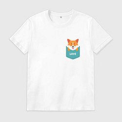 Футболка хлопковая мужская Милый щенок корги в кармашке, цвет: белый