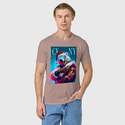 Футболка хлопковая мужская Cyber new year - bear ai art, цвет: пыльно-розовый — фото 2