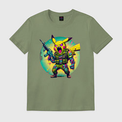 Футболка хлопковая мужская Cool Pikachu - special forces, цвет: авокадо