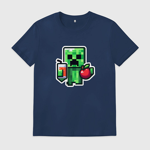 Мужская футболка Minecraft крипер с маком / Тёмно-синий – фото 1