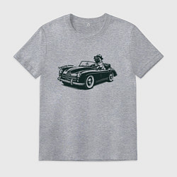 Мужская футболка Мопс на ретро автомобиле