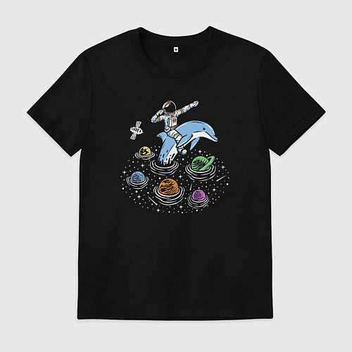 Мужская футболка Космонавт на дельфине / Черный – фото 1