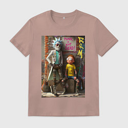 Футболка хлопковая мужская Бородатый Рик и Морти - панк жив, цвет: пыльно-розовый