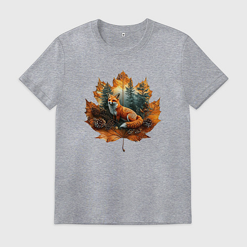 Мужская футболка Лиса и лист / Меланж – фото 1