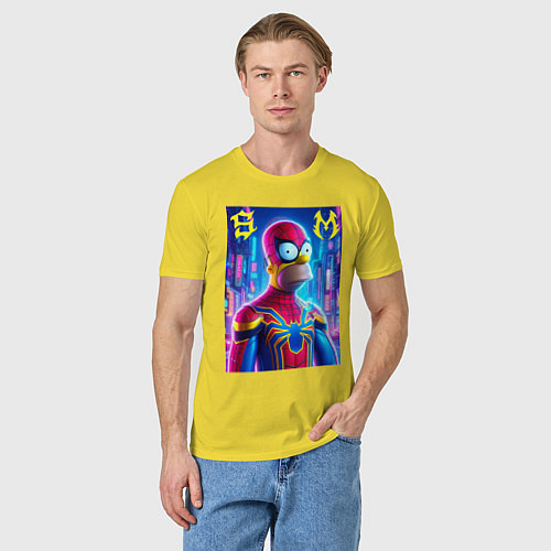 Мужская футболка Homer Simpson and Spider man - collaboration / Желтый – фото 3