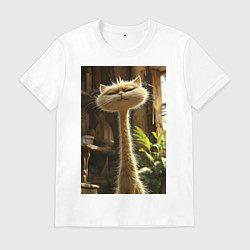 Футболка хлопковая мужская Кот с длинной шеей, цвет: белый