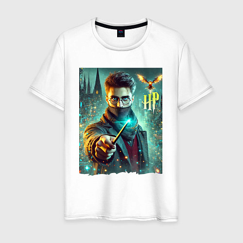 Мужская футболка Harry Potter with a magic wand - ai art fantasy / Белый – фото 1