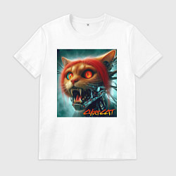 Мужская футболка Super cyber red cat - ai art fantasy