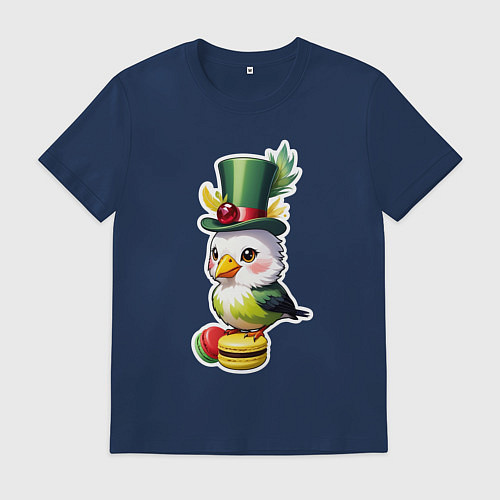 Мужская футболка Попугайчик на макарунах / Тёмно-синий – фото 1