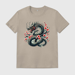Мужская футболка Japanese dragon and sakura - irezumi