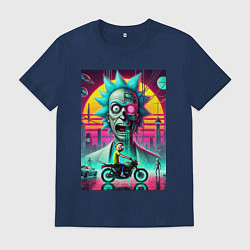 Мужская футболка Кибер Рик и Морти на мотоцикле